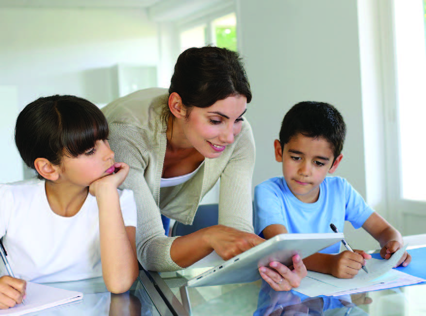 homeschooled children with mother