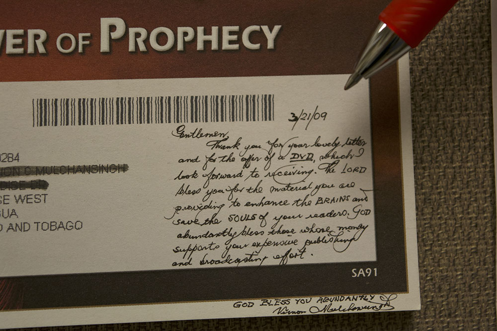 order card received with tiny handwriting